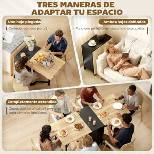 Mesa Plegable de Comedor, Mesa de Cocina Plegable, con Alas Abatibles, 4 Compartimentos, 3 Formas, Hasta 4 Personas, para Salón, Espacio Pequeño, 169x60x75 cm, Natural Oscuro