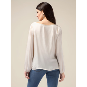 Oltre - Blusa maniche lunghe in raso di viscosa - Bianco