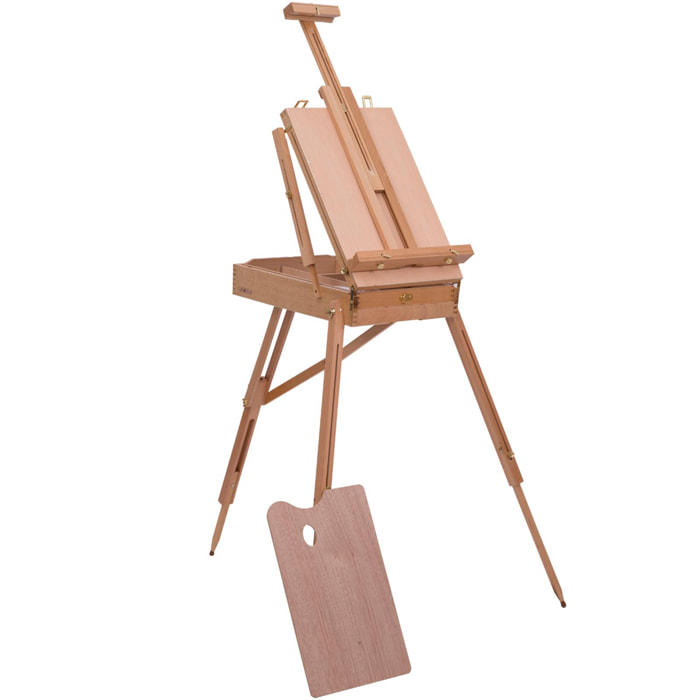 HOMCOM Chevalet d'artiste sur pieds pliable mallette de peinture chevalet avec rangement hauteur réglable bois de hêtre clair