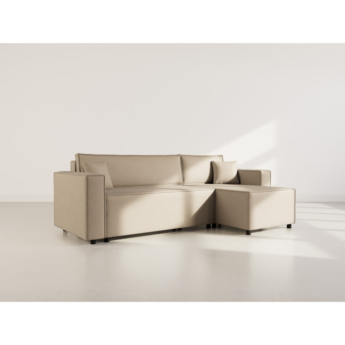 Jonas - canapé d'angle réversible 4 places convertible avec coffre en tissu texturé - Taupe