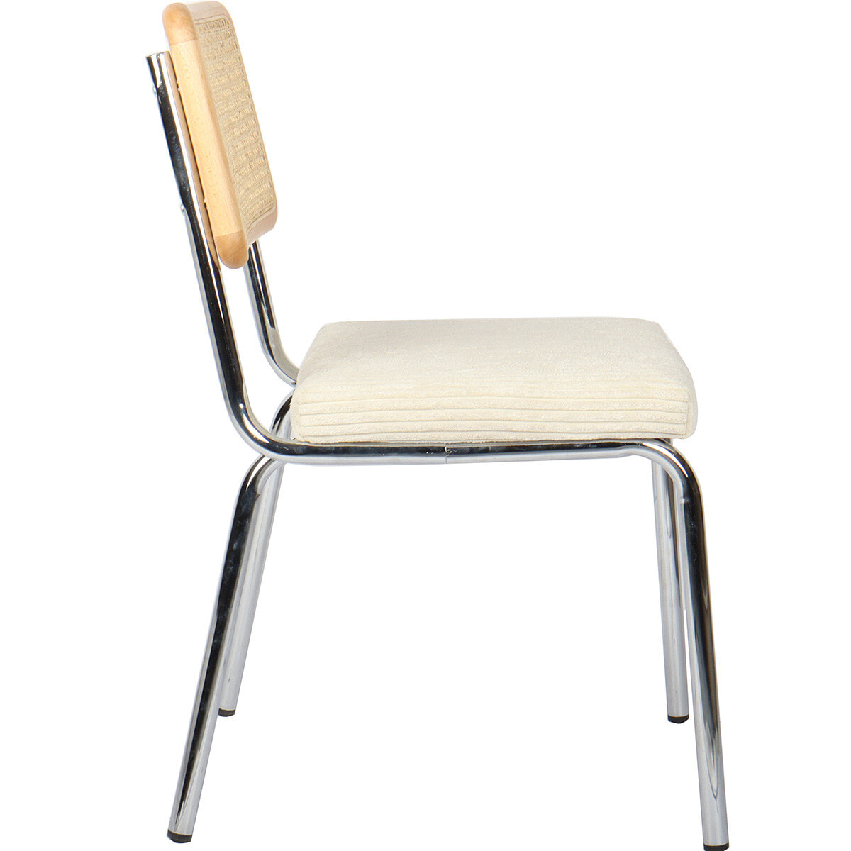 Lot de 2 chaises chromées, cannage et velours côtelé - PAULA