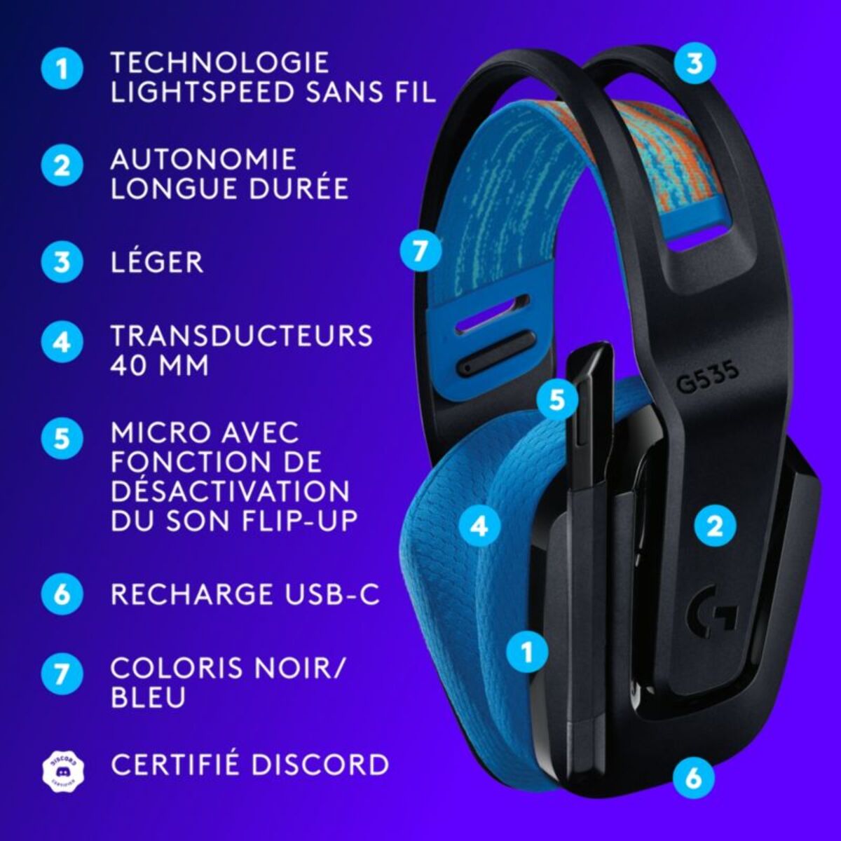 Casque gamer LOGITECH G535 Lightspeed