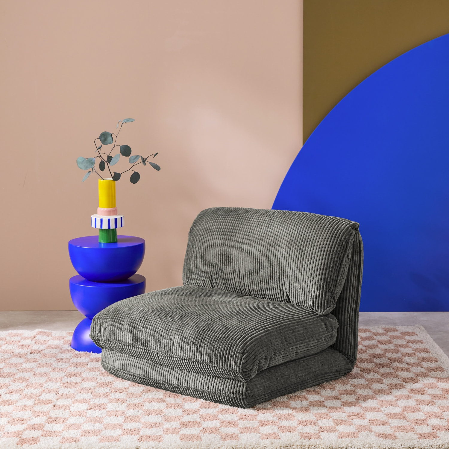 Chauffeuse matelas gris convertible velours côtelé grosse côte 1 place Cosy