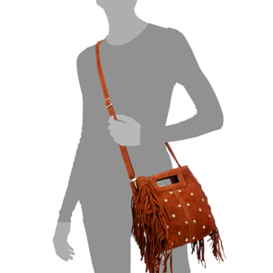 Barbata bolso bandolera mujer. Piel auténtica Gamuza con tachuelas decorativas.