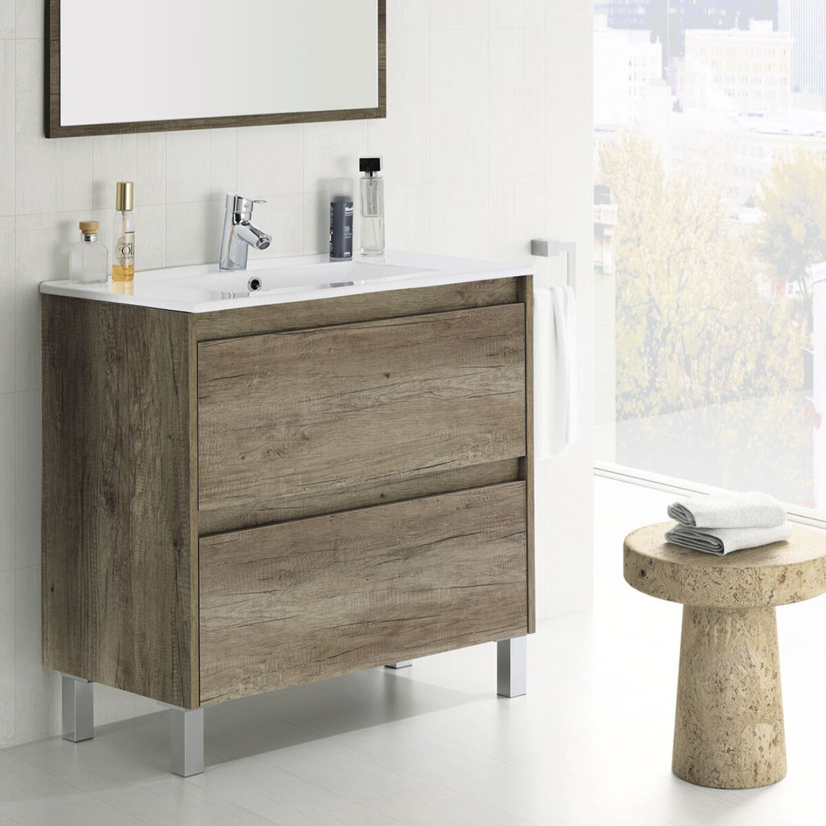 Mueble Baño 2 Cajones Con Lavabo + Espejo Dakota