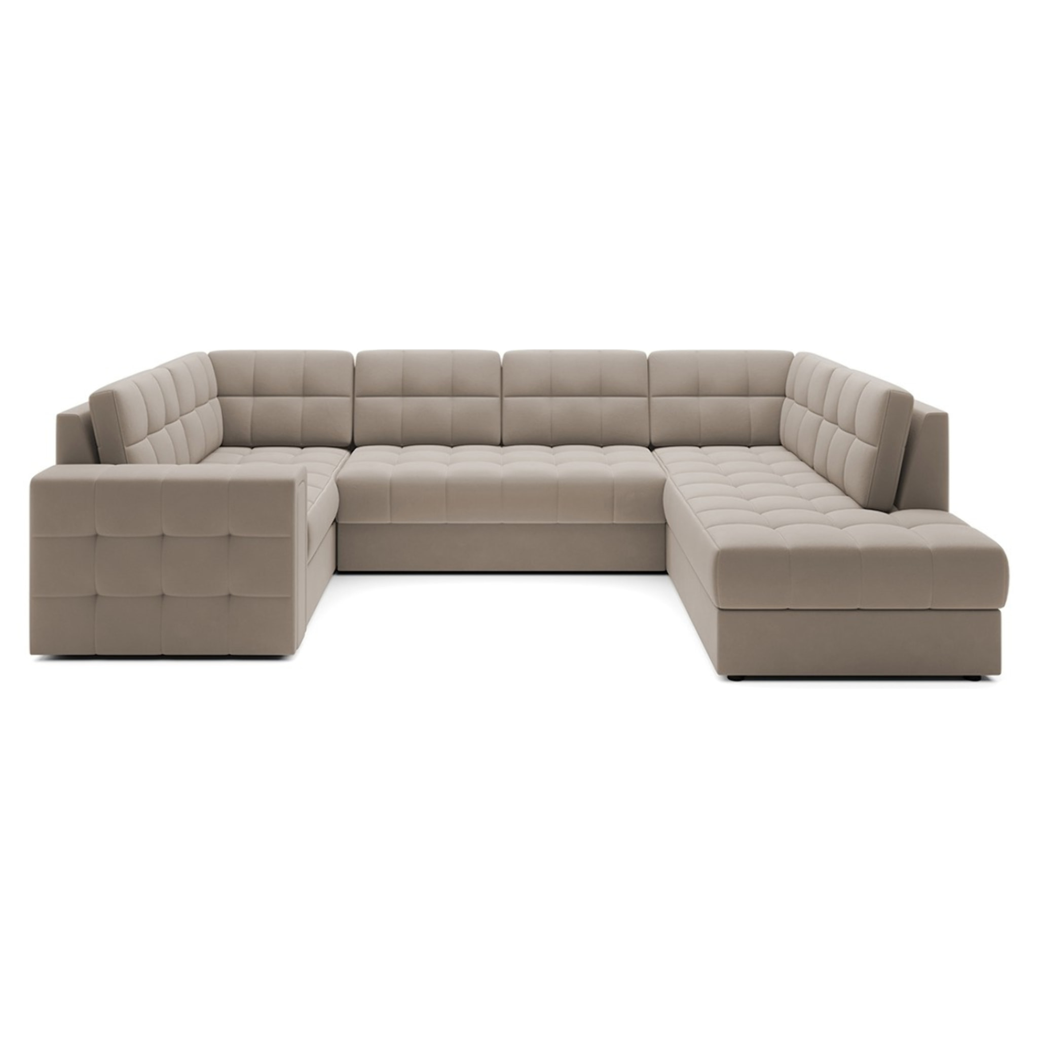 Nappa - Canapé panoramique d'angle gauche 7 places convertible avec coffre en velours - Beige