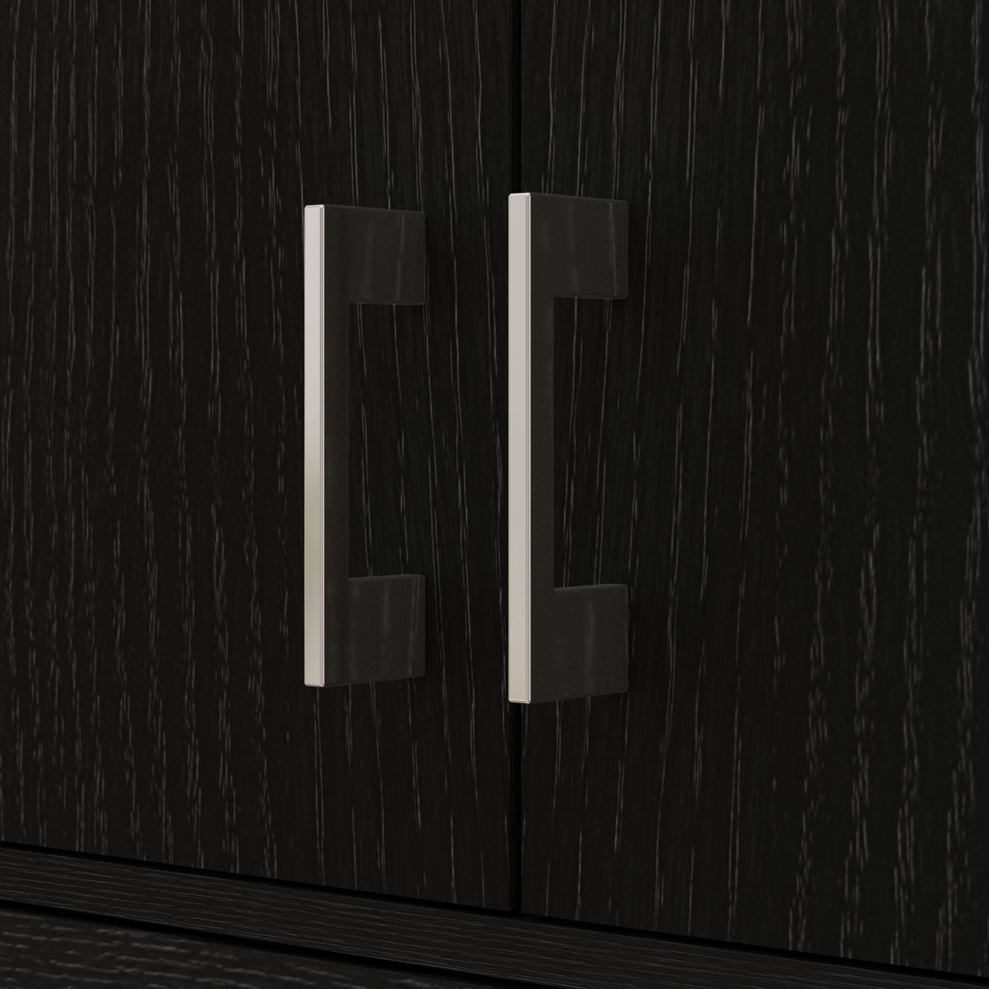 Buffet haut de cuisine style contemporain - 4 portes, 2 étagères réglables, tiroir coulissant - effet bois noir