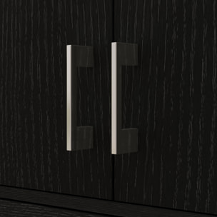 Buffet haut de cuisine style contemporain - 4 portes, 2 étagères réglables, tiroir coulissant - effet bois noir