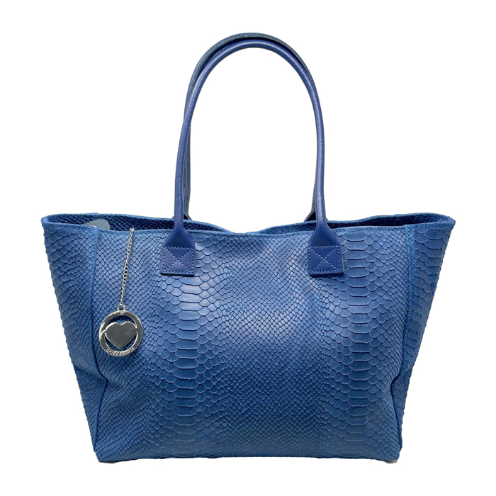 Chicca Borse - Borsa a Spalla Donna in Vera Pelle - Colore Pitonato Blu Scuro