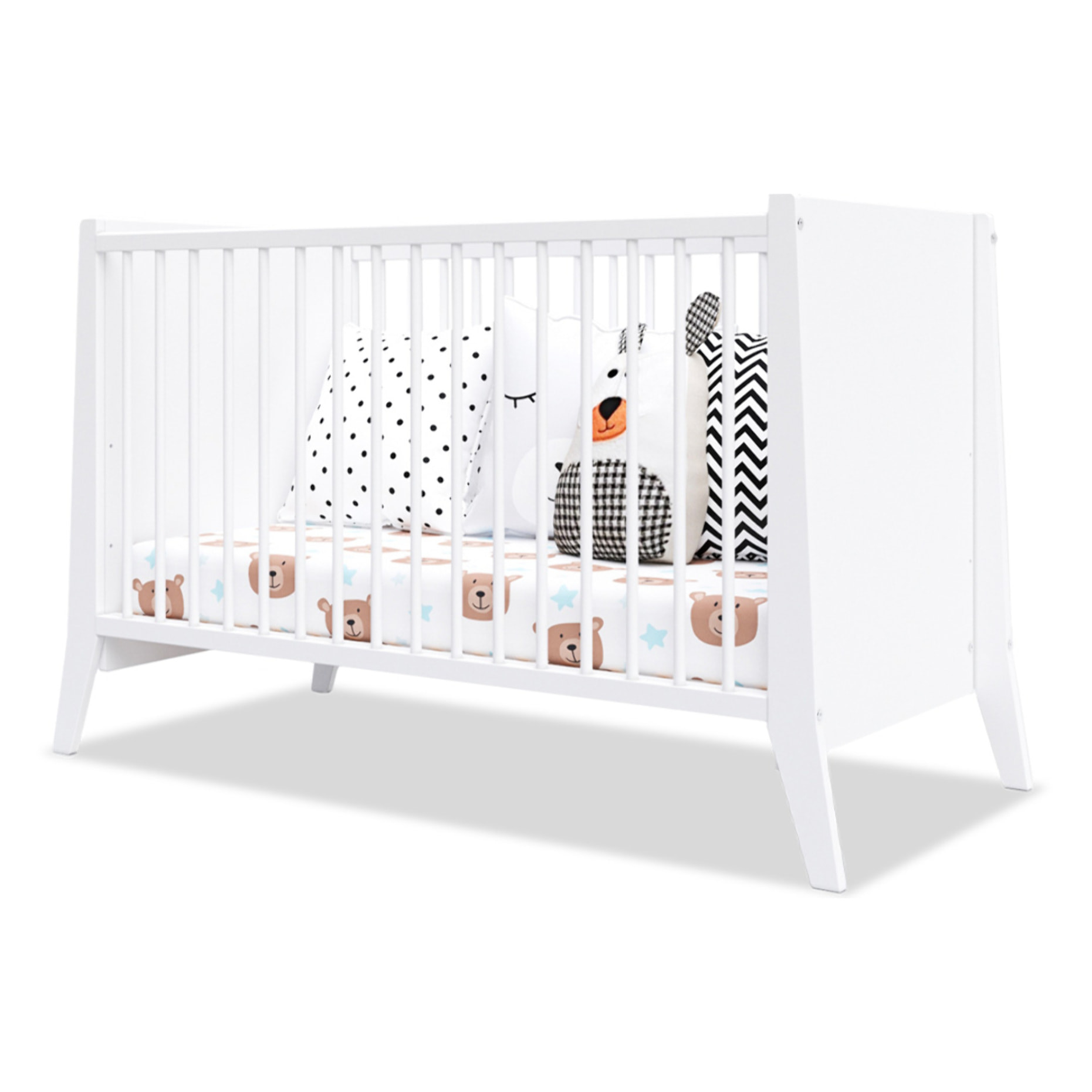 Lit Evolutif Timéo à barreaux 60 x 120 cm, Blanc, en Bois, 3 Hauteurs, Barreaux amovibles