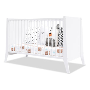 Lit Evolutif Timéo à barreaux 60 x 120 cm, Blanc, en Bois, 3 Hauteurs, Barreaux amovibles