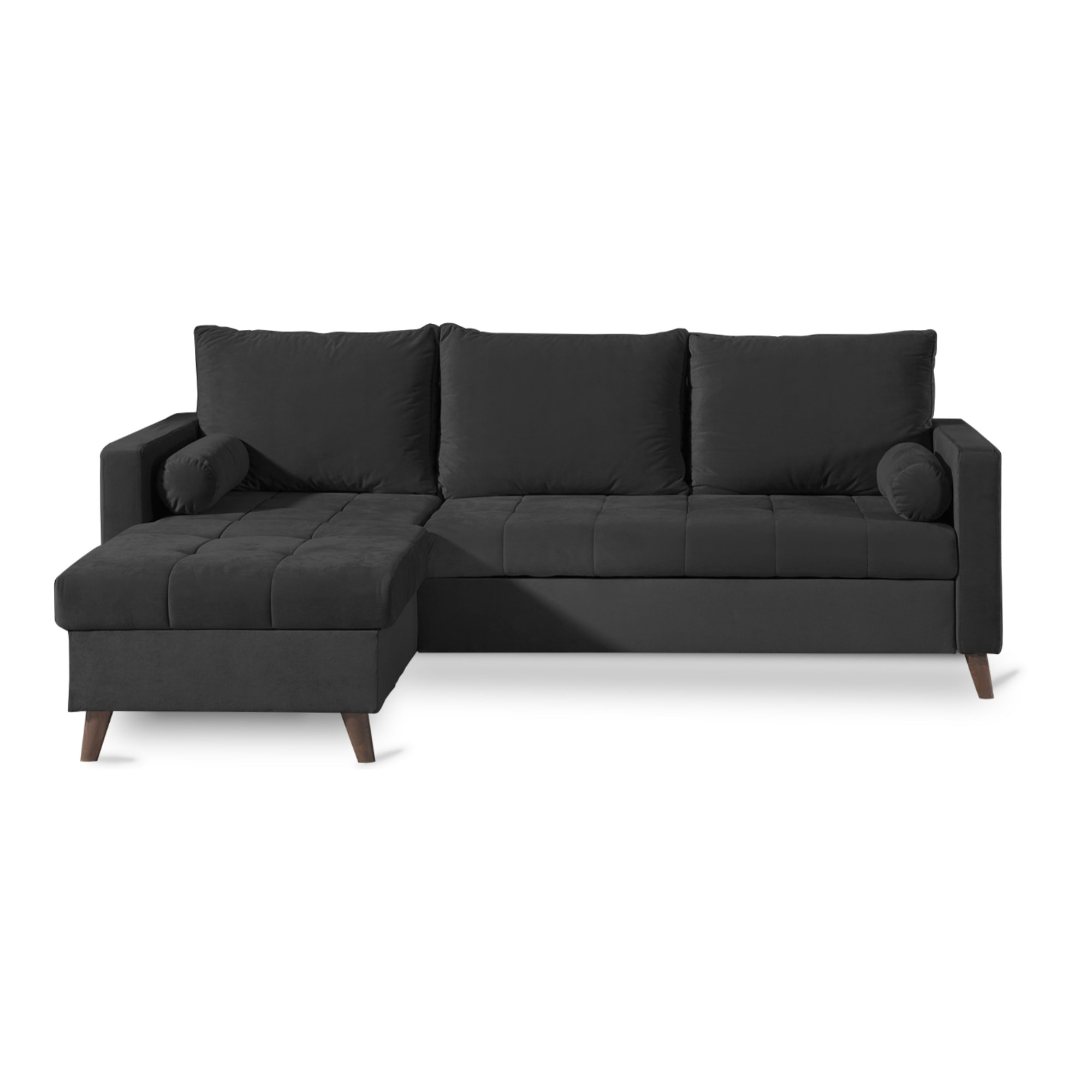 POLAR - Canapé d'angle réversible convertible - en velours au design scandinave - 4 places - Gris foncé