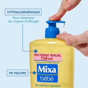 Lot de 6 - Mixa Bébé Gel très doux 2 en 1 corps et cheveux 750ml