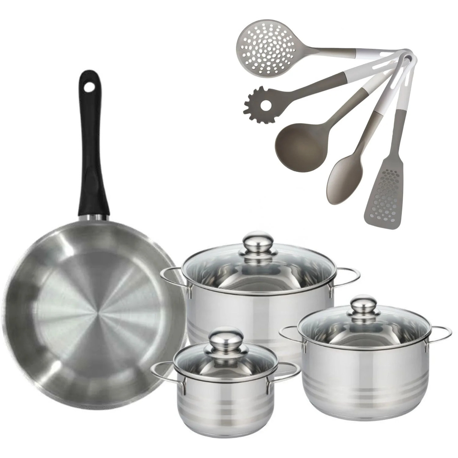 Lot 1 Poêle 28cm & 3 Faitouts 16/20/24cm Fackelmann Geneva avec 5 ustensiles