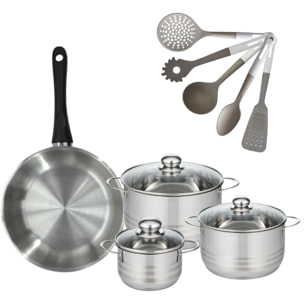 Lot 1 Poêle 28cm & 3 Faitouts 16/20/24cm Fackelmann Geneva avec 5 ustensiles