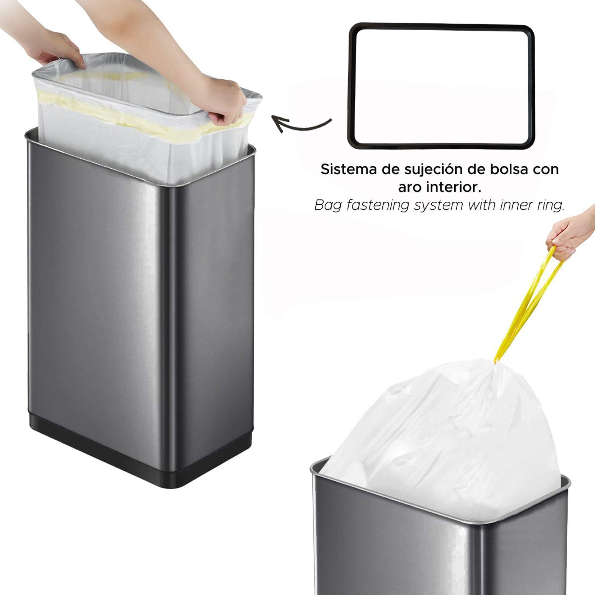 Cubo de Basura color metálico en acero inoxidable con apertura de alas y sensor automático