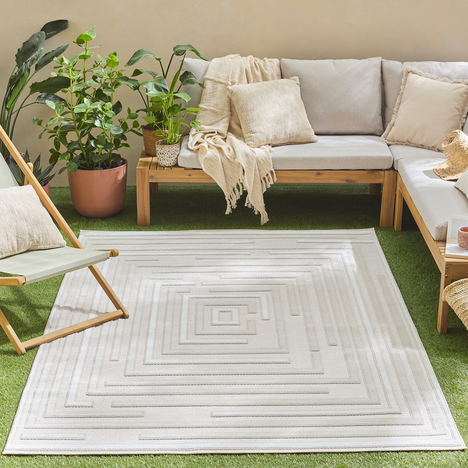 Tapis Loopin 334 crème - Motif en relief - Indoor & Outdoor