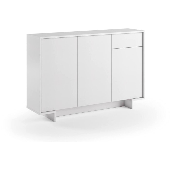 Credenza Dbakayok, Madia da salotto, Buffet da soggiorno a 3 ante e 1 cassetto, 100% Made in Italy, 134x35h87 cm, Bianco