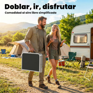 Mesa Plegable Camping, 60x40x60 cm, Mesa Plegable Portátil con Altura Ajustable en 4 Niveles, Red de Almacenamiento, Marco de Aluminio, para Acampar, Senderismo, Playa, Negro