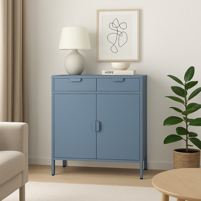 Credenza metallo 2 ante e 2 cassetti 80x38x110cm blu - Pop