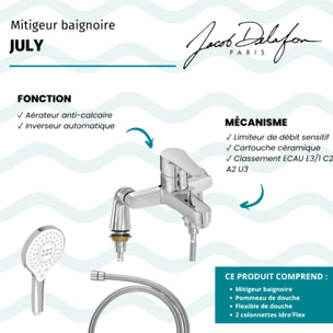 Mitigeur baignoire July + pommeau de douche Metro signature + flexible de douche métal + colonnettes Idro'Flex
