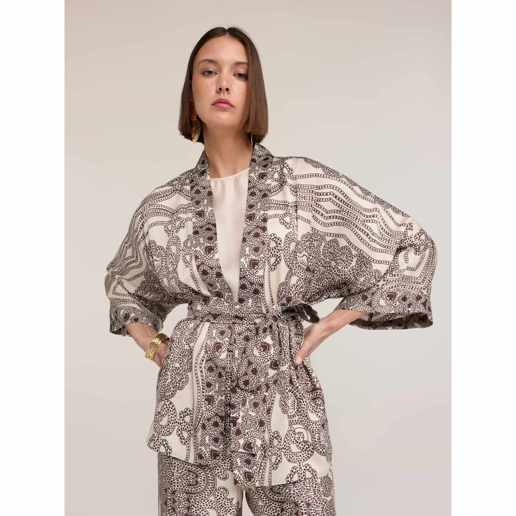 Motivi - Kimono in raso con stampa - Bianco