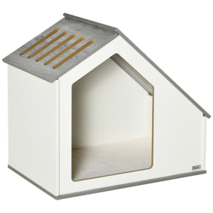 Casa de Madera para Perros Interior con Cojín Lavable 84,5x54,5x75 cm Blanco