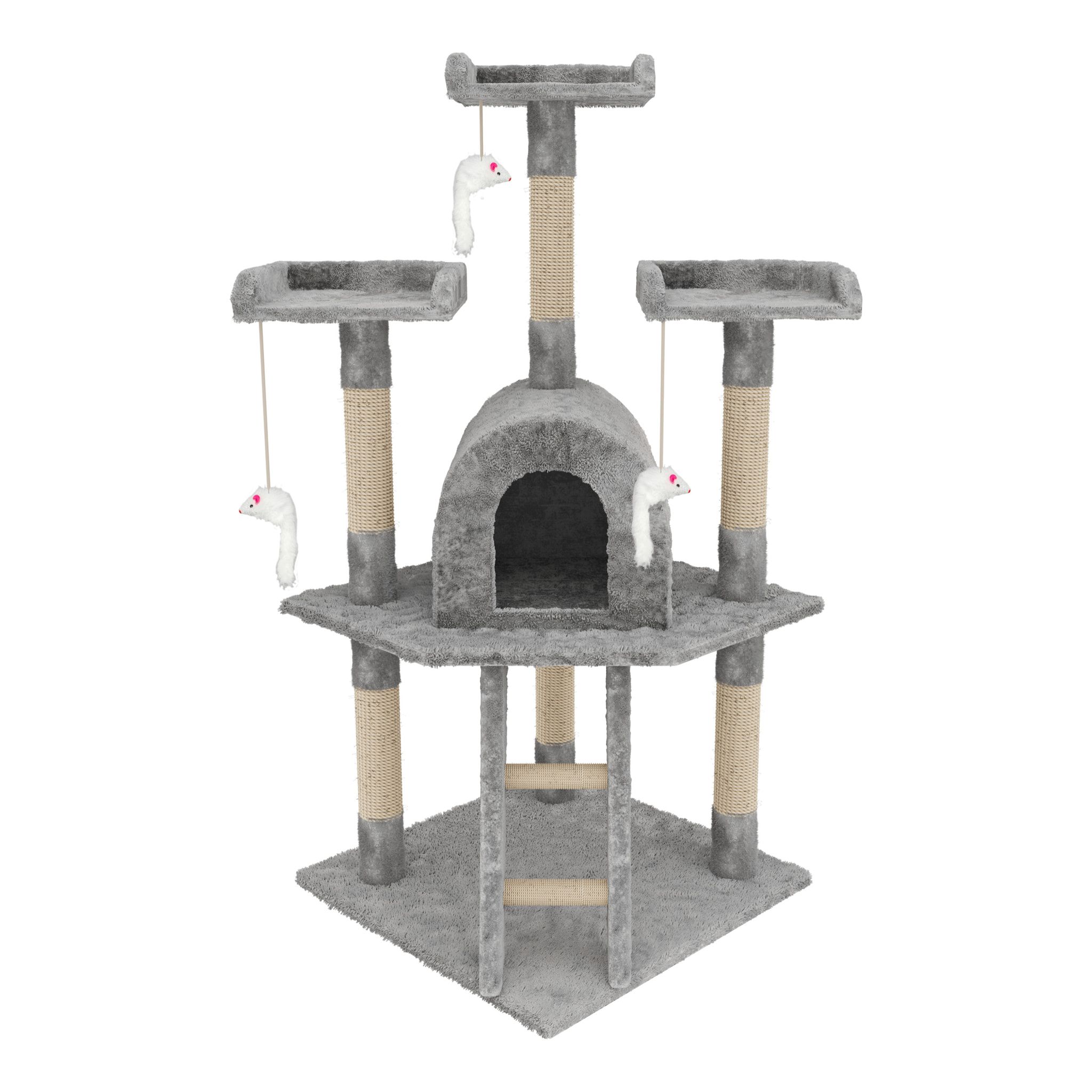 Tiragraffi Albero Palo Gioco Per Gatti Con Corda In Sisal Naturale Tira Graffi Giocattolo Cuccia Per Gatto Adulto Cucciolo Domestico 116 Cm Grigio