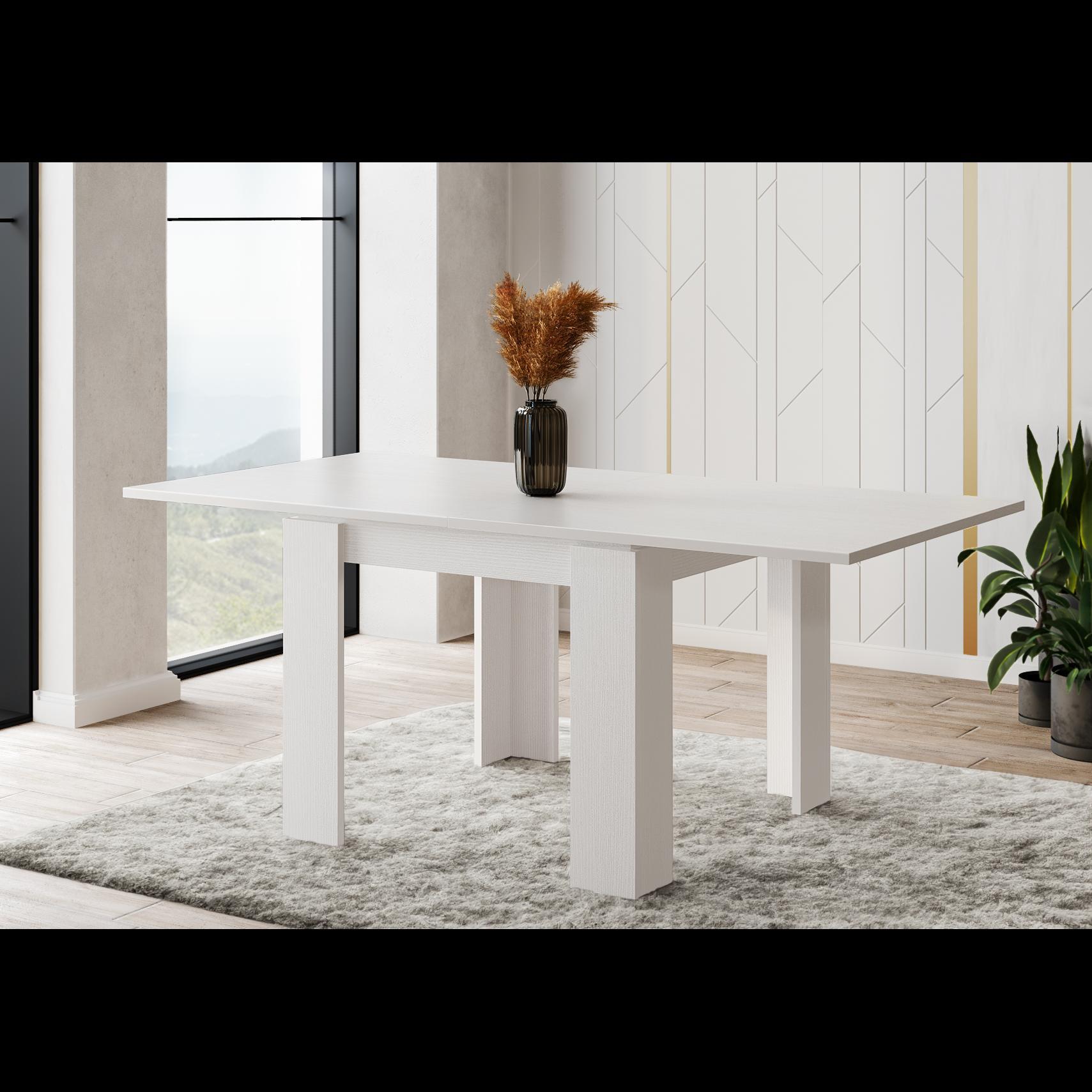 Tavolo Allungabile Moderno Da 4 A 8 Persone Gambe Spesse Minimal Meccanismo Centrale Estensibile Per Cucina Sala Pranzo 90 x 90 / 180 x 90 Cm Bianco