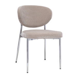 Chaises en tissu effet velours taupe et métal chromé (lot de 2) BREKA