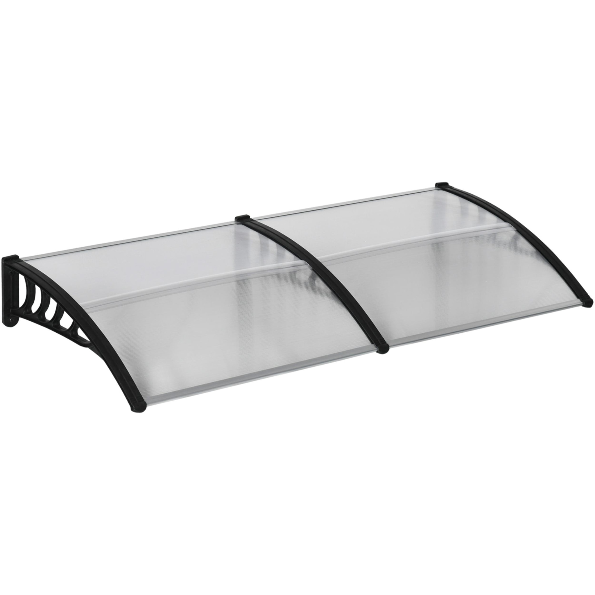 Tejadillo de Protección 200x96x27 cm Marquesina Exterior para Puertas y Ventanas contra Sol y Lluvia con Soporte de PP Policarbonato Transparente