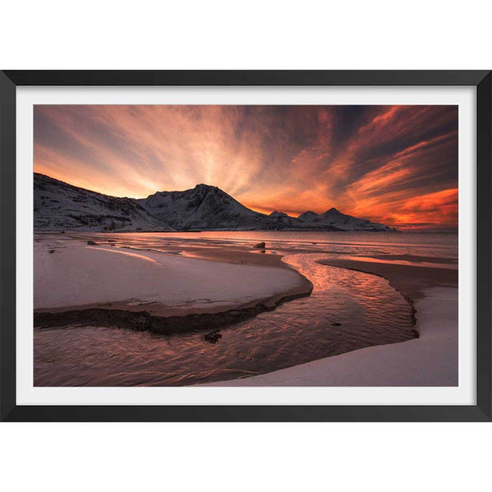 Affiche paysage Golden sunset Affiche + cadre en bois - Noir