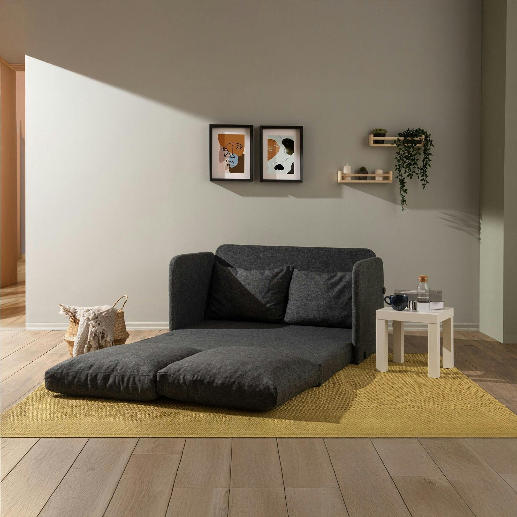Canapé-lit d'appoint en lin gris foncé, 2 personnes ORURO