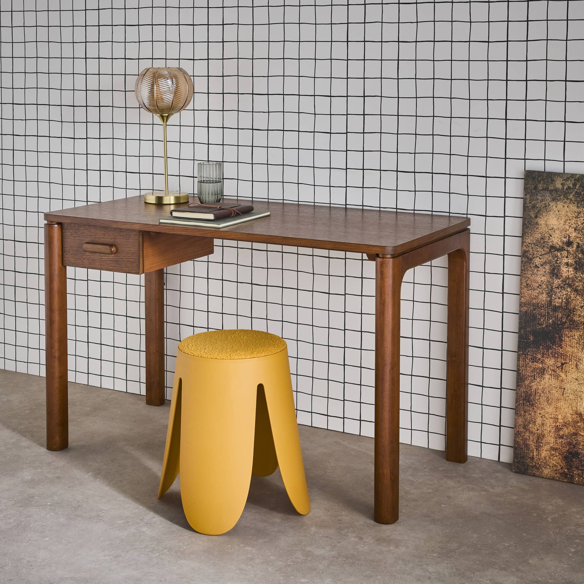 Bureau bois d'hévéa placage chêne 1 tiroir noyer - L 120 x l 60 x H 75 cm - Garance