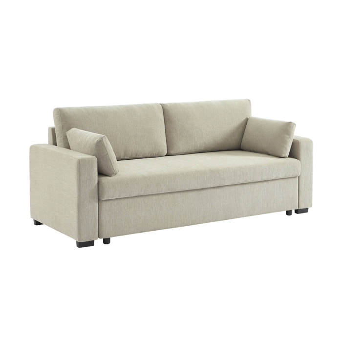 Canapé convertible 3 places tissu chenille beige L 211 x P 90 x H 86 cm - Easy