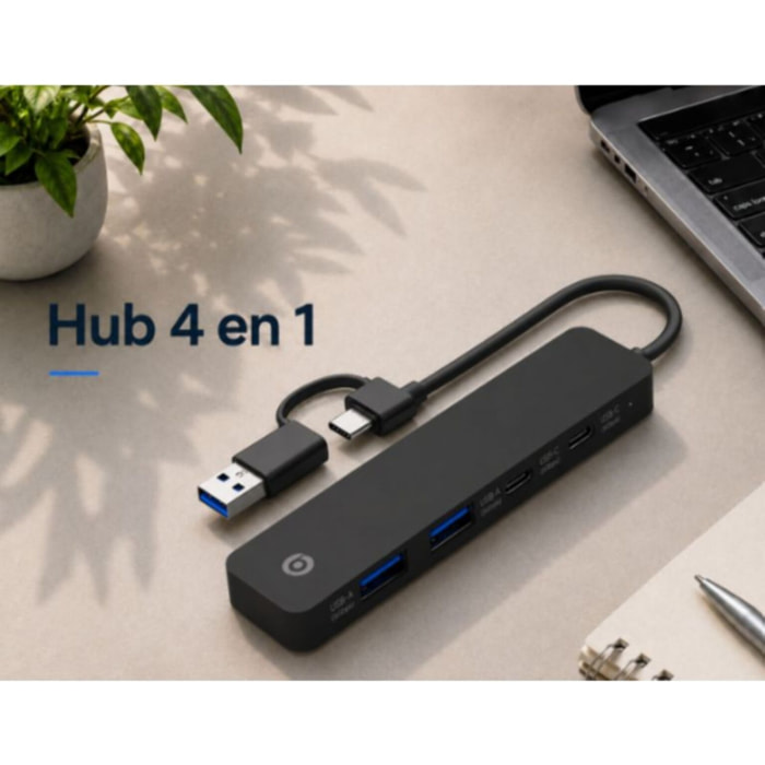 Hub USB C ESSENTIELB 4 en 1 USB C Noir  - Vr