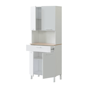 Armadio multiuso Chandler, Mobile ausiliario da cucina, Credenza a 4 ante e 1 cassetto con ripiani, Armadio aperto, cm 72x40h186, Bianco e Rovere