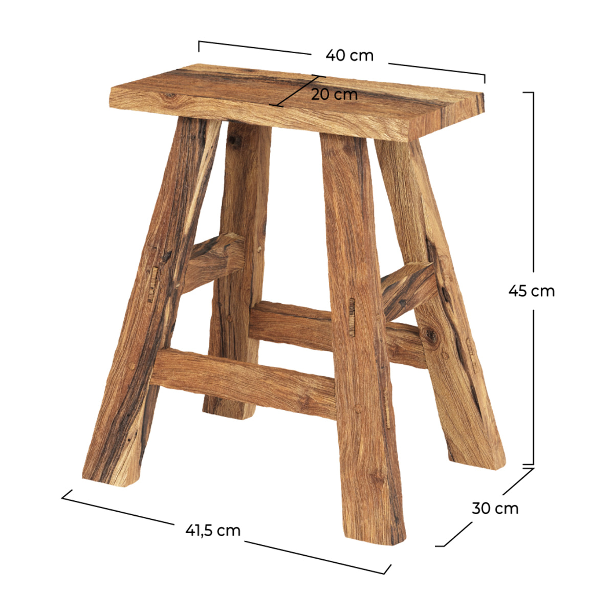 Tabouret Bob en bois de teck recyclé H45 cm