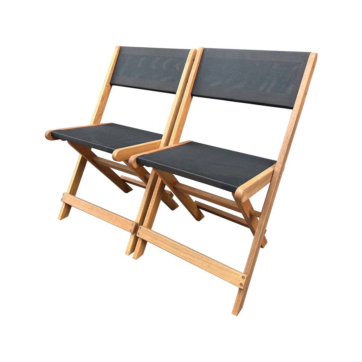 Chaise pliante en bois exotique "Seoul" - Maple - Noir - Lot de 2