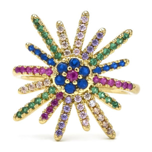 Anillo con Circonita Multicolor acabado oro 18k