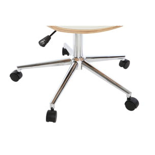 Chaise de bureau à roulettes design blanc, bois clair et acier chromé ARAMIS