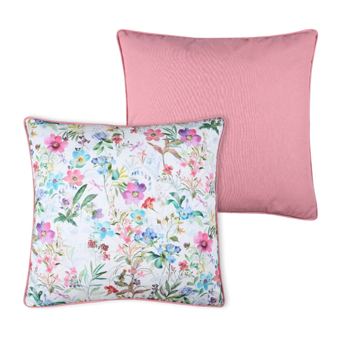 Coussin passepoilé imprimé fleurettes - Rose Clair