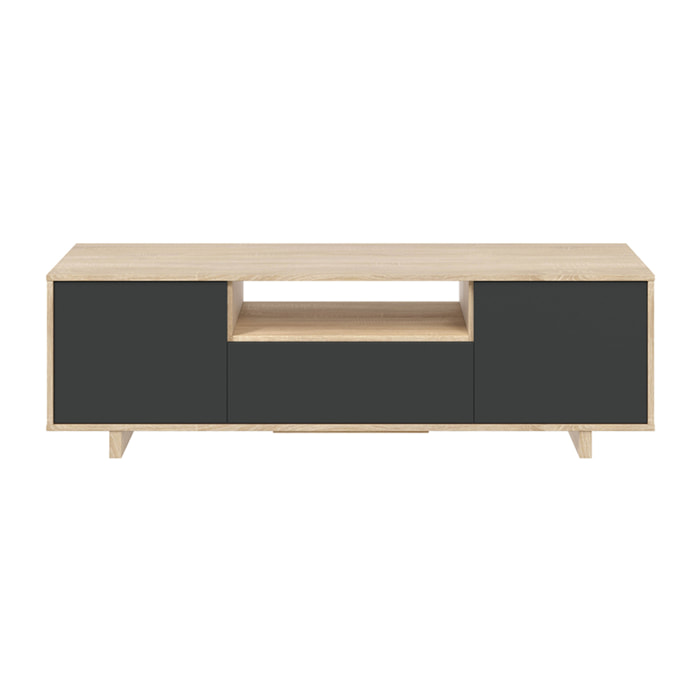Mueble Tv 3 Puertas Zaira 46x150x41 Cm Gris Y Roble