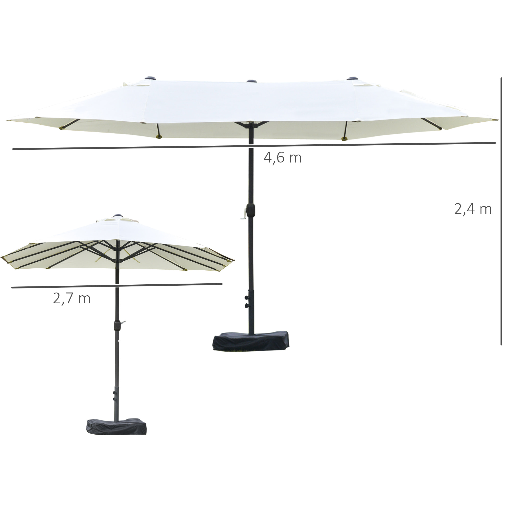 Parasol de jardin XXL dim. 4,6L x 2,7l x 2,4H cm crème