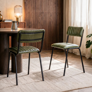 Lot de 2 chaises en cuir de buffle vert - Arsène