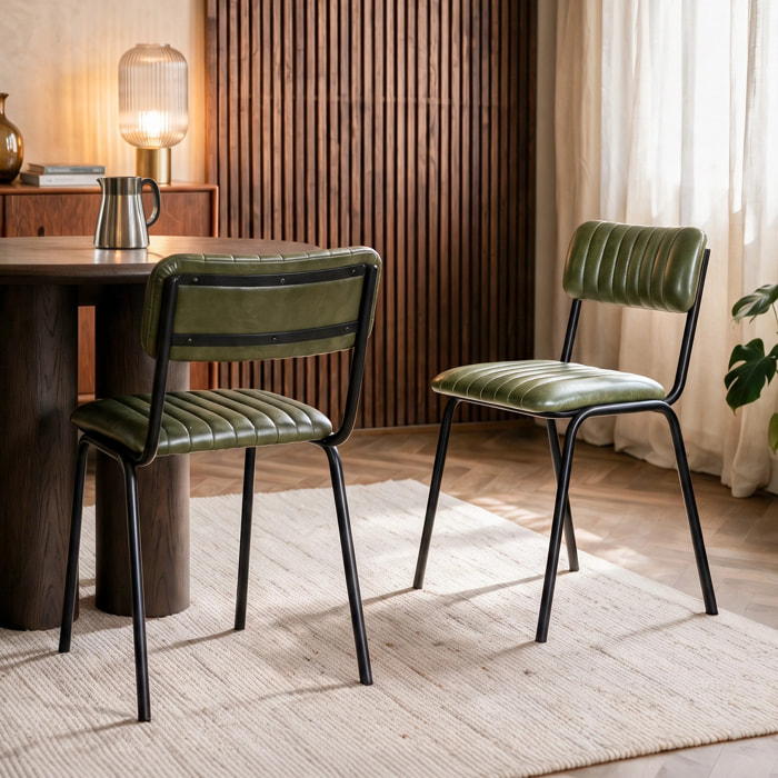Lot de 2 chaises en cuir de buffle vert - Arsène