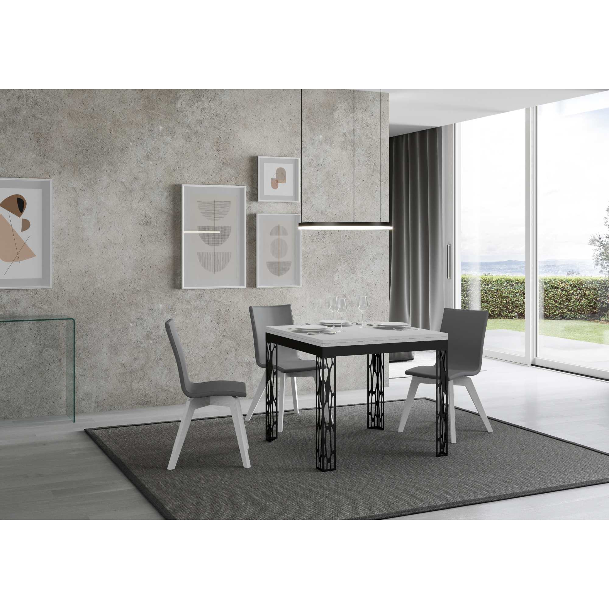 Mesa tipo libro 90x90/180 cm Ghibli Libra Fresno Blanco estructura Antracita