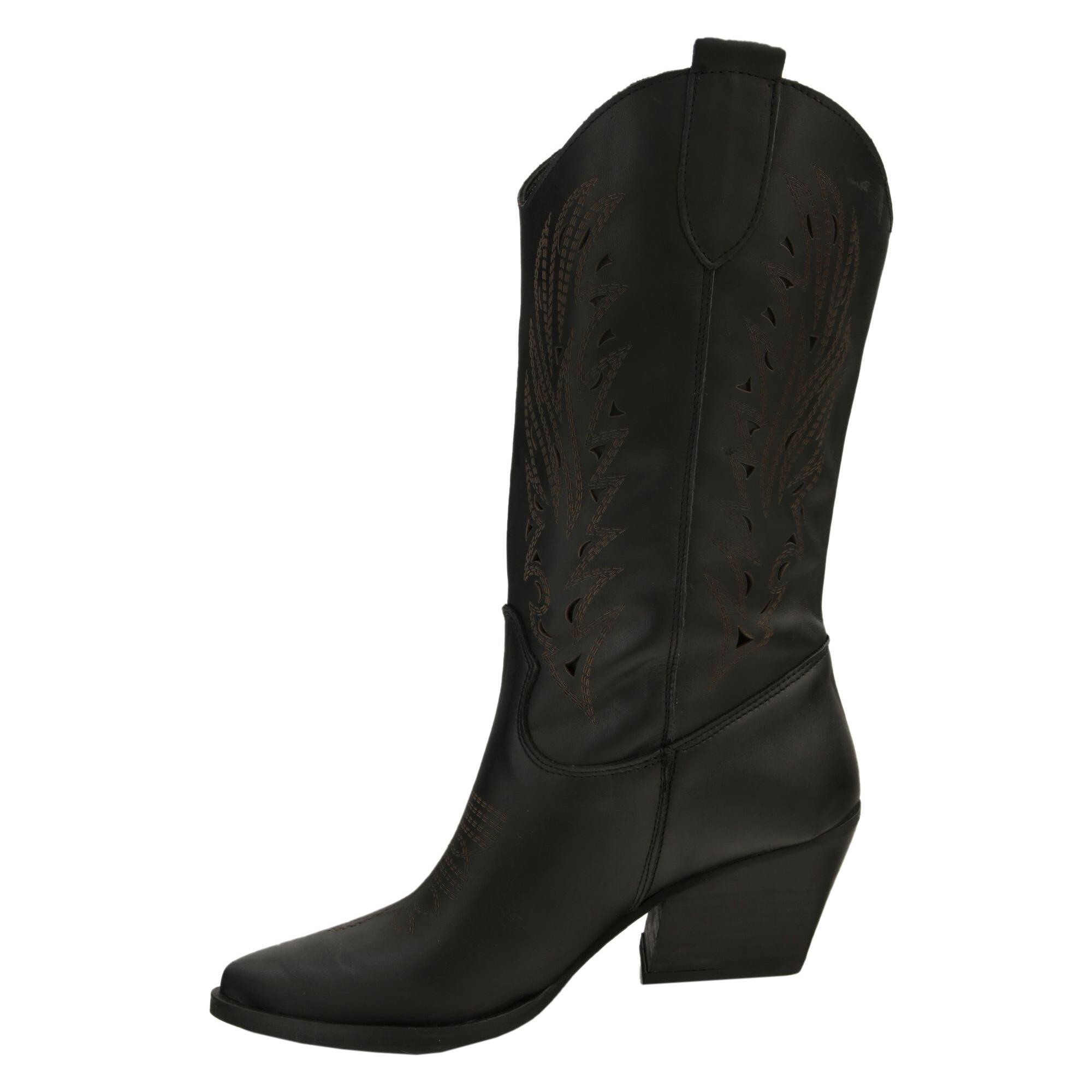 Stivaletti texani in vera pelle di vitello laserata con tacco comodo