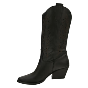 Stivaletti texani in vera pelle di vitello laserata con tacco comodo