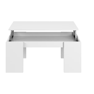 Tavolino da salotto Malibu, Tavolino da caffè con piano elevabile, Tavolo basso da soggiorno, cm 100x50h43/84, Bianco lucido